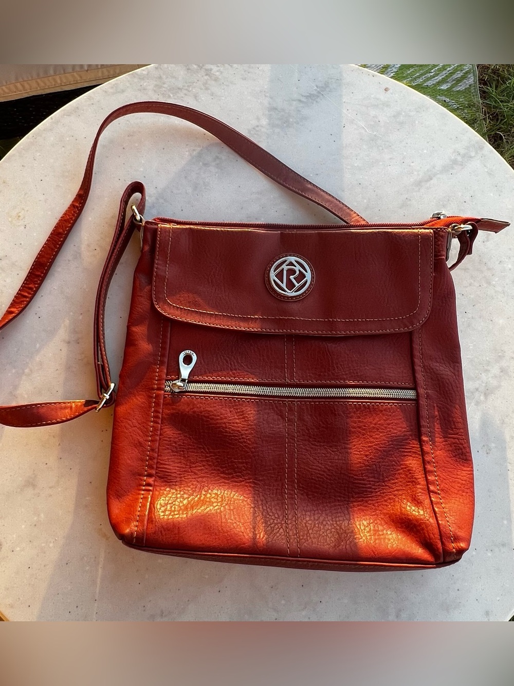 Rioni Red Leather Crossbody with Silver-Tone Logo